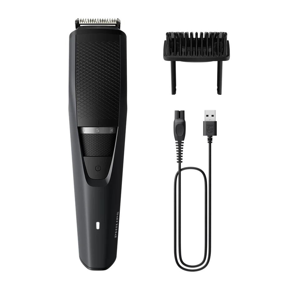 Philips BT3302/15 Rechargeable Cordless Dry Trimmer for Beard and Body with 10 Length Settings for Men (45mins Runtime, Stainless Steel Blade, Black and Grey)