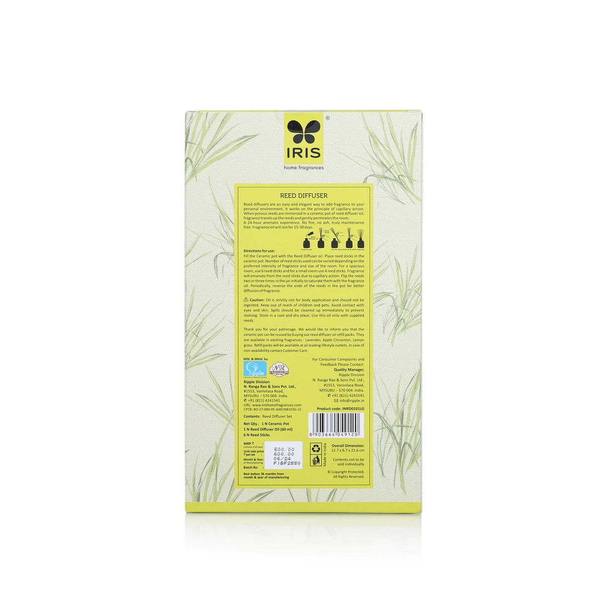 Iris Reed Diffuser Set - Lemon Grass (INRD0101LG)