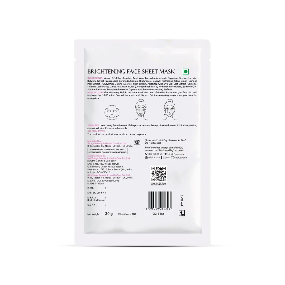 O3+ Facialist Brightening Face Sheet Mask With Glycolic - All Skin Type (30ml)
