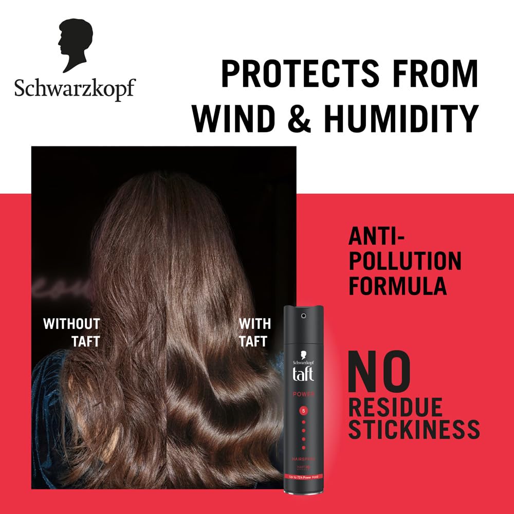 Schwarzkopf TAFT Power Hair Spray With Caffeine Formula For Strengthening Hold 5, Upto 72 Hrs (250ml)