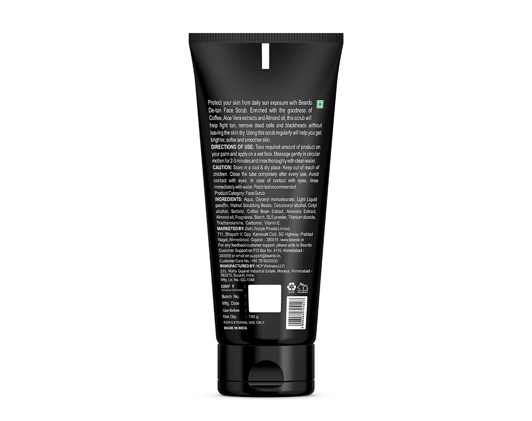 Beardo DeTan Face Scrub for Men|Coffee Scrub for Blackhead & Tan Removal|Natural Glow (100gm)