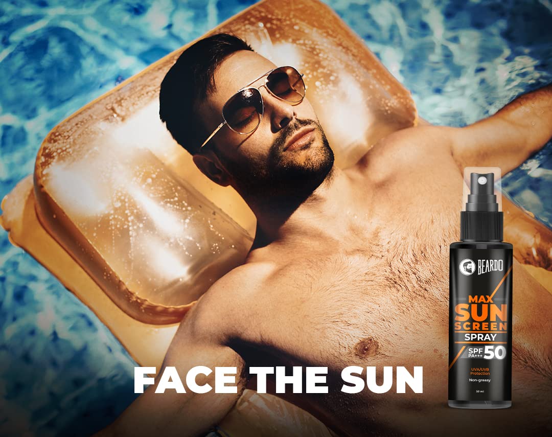 Beardo Max Sunscreen Spray SPF-50 P+++ for Indian men,,Non-greasy Sunscreen Spray,for Oily Skin (50ml)