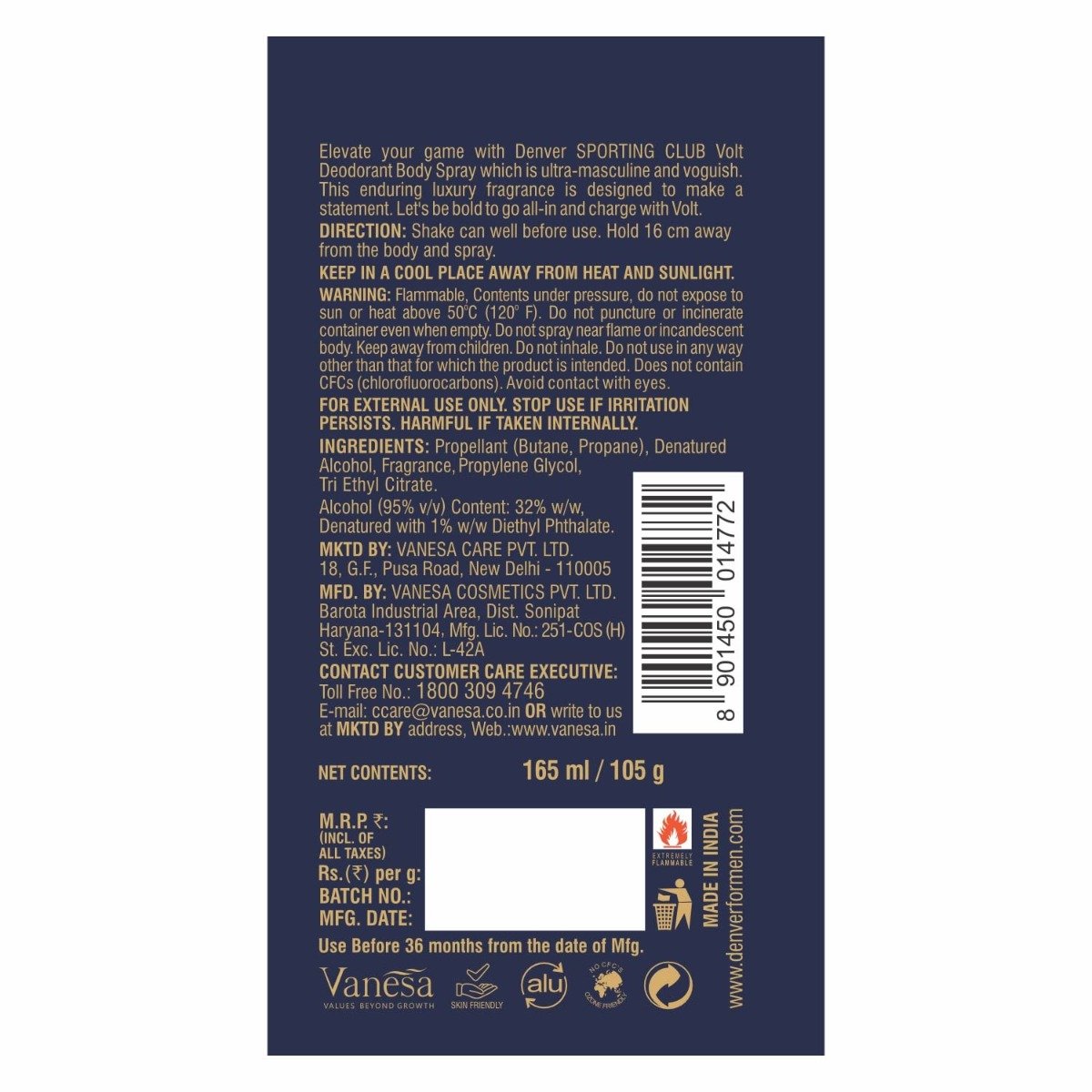 Denver Sporting Club Volt Deodorant (165ml)
