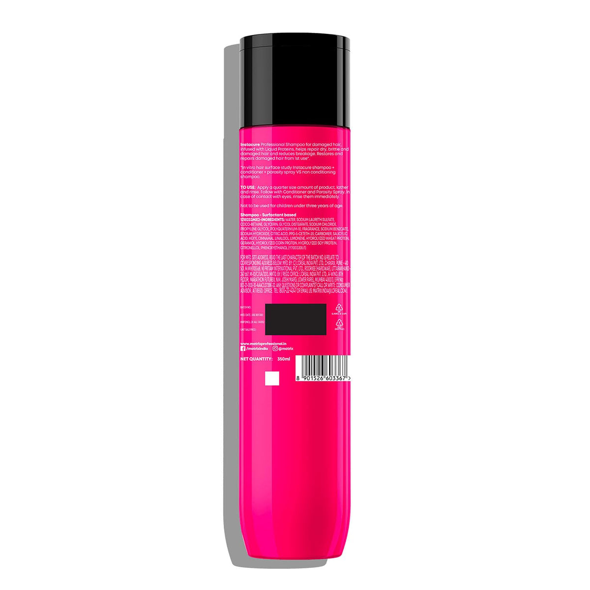 Matrix InstaCure Liquid Protein Shampoo for Damaged Hair, Reduce Split Ends, Breakage, Paraben Free (350ml)