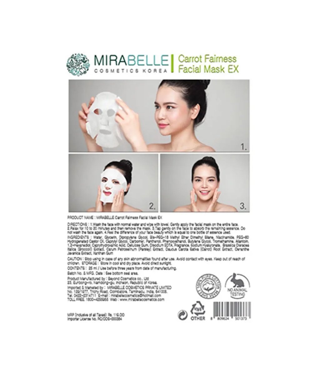 Mirabelle Cosmetics Carrot Fairness Facial Sheet Mask EX (25ml)