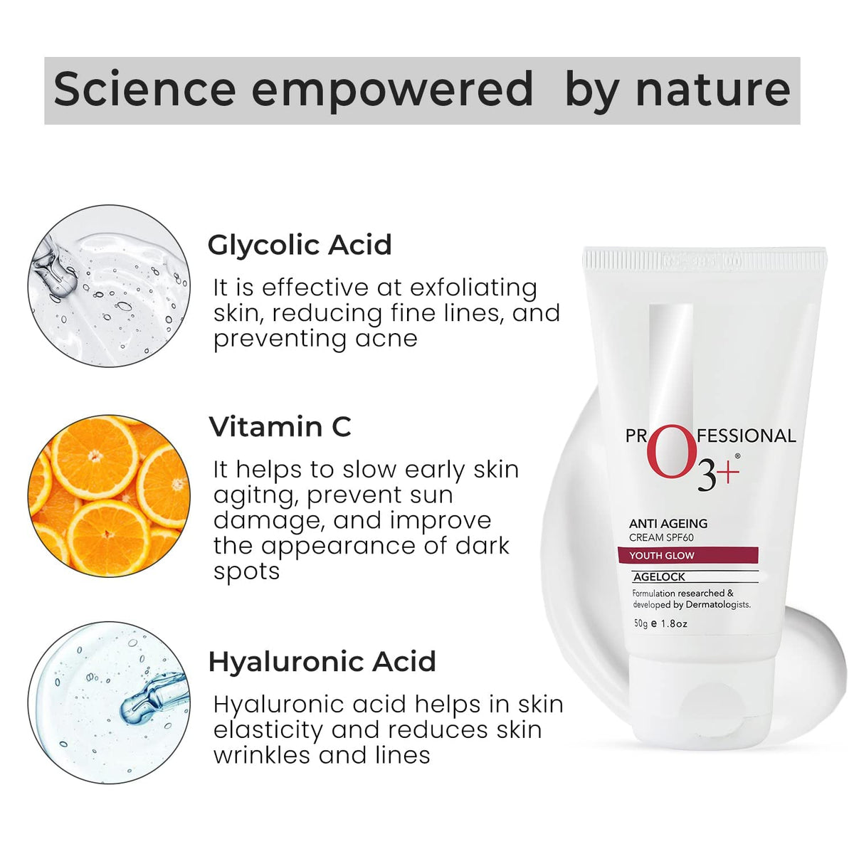 O3+ Agelock Anti Ageing Youth Glow Sunscreen Cream SPF 60 (50gm)