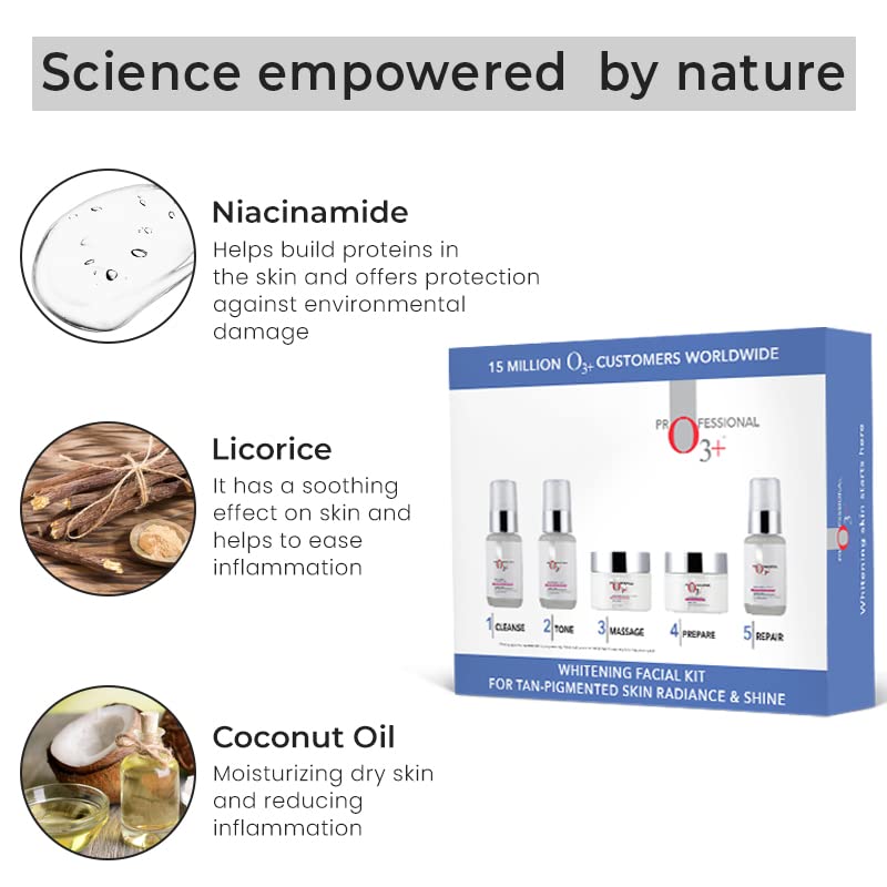 O3+ Professional Whitening Facial Kit for Tan-Pigmented Skin Radiance & Shine (150ml+100gm)