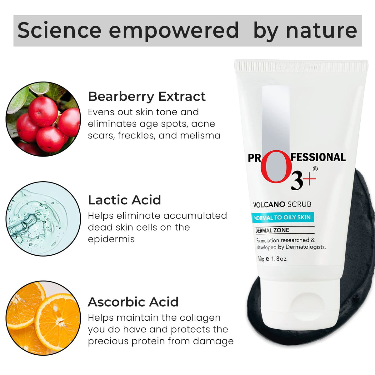 O3+ Professional Volcano Scrub Normal To Oily Skin For Blackheads & Instant Brightening (50gm)