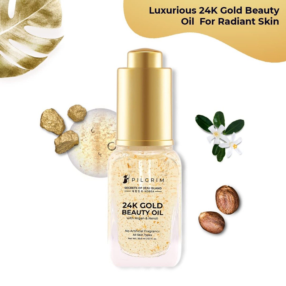 Pilgrim 24K Gold Facial Beauty Oil for Instant Natural Glow Anti Aging (20ml)