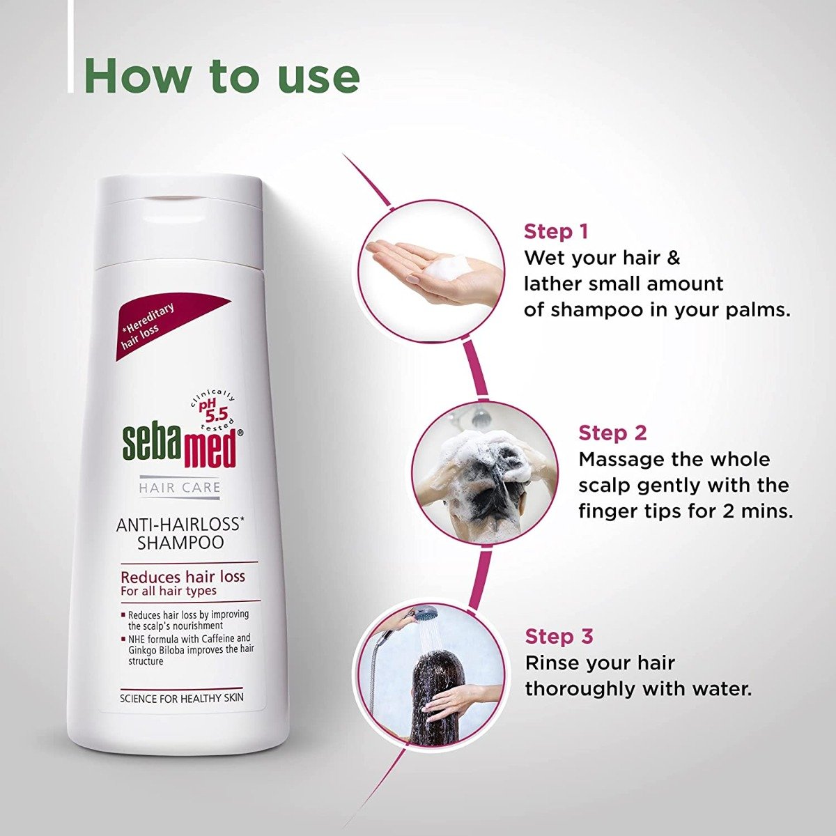 Sebamed Anti- Hairloss Shampoo, PH 5.5, Reduces Hairloss, Caffeine & Gingko Biloba, All Hair Types (50ml)