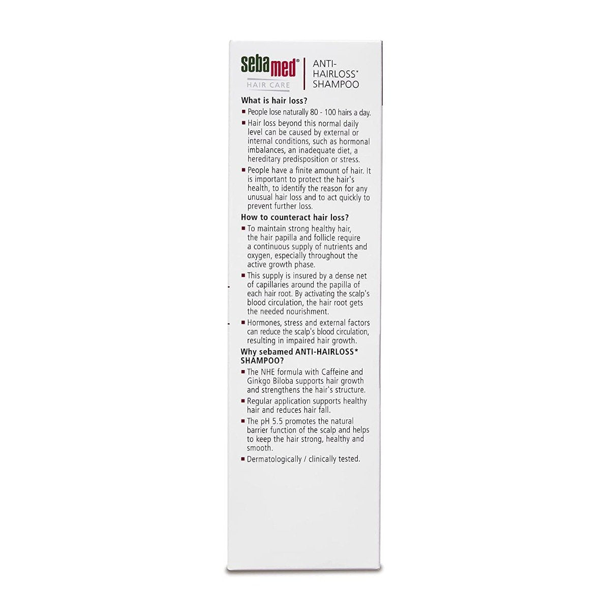 Sebamed Anti- Hairloss Shampoo, PH 5.5, Reduces Hairloss, Caffeine & Gingko Biloba, All Hair Types (200ml)