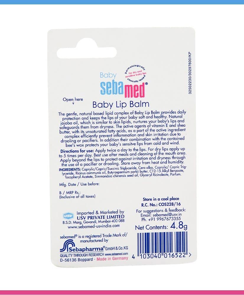 Sebamed Baby Lip Balm, For Dry & Sensitive Baby Lips, With Shea Butter & Jojoba Oil, Paraben Free (4.8gm)