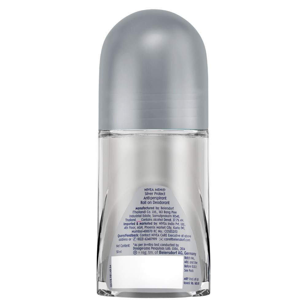 Nivea Men Silver Protect Roll On Antibacterial Odour Protection for 48h Freshness (50ml)