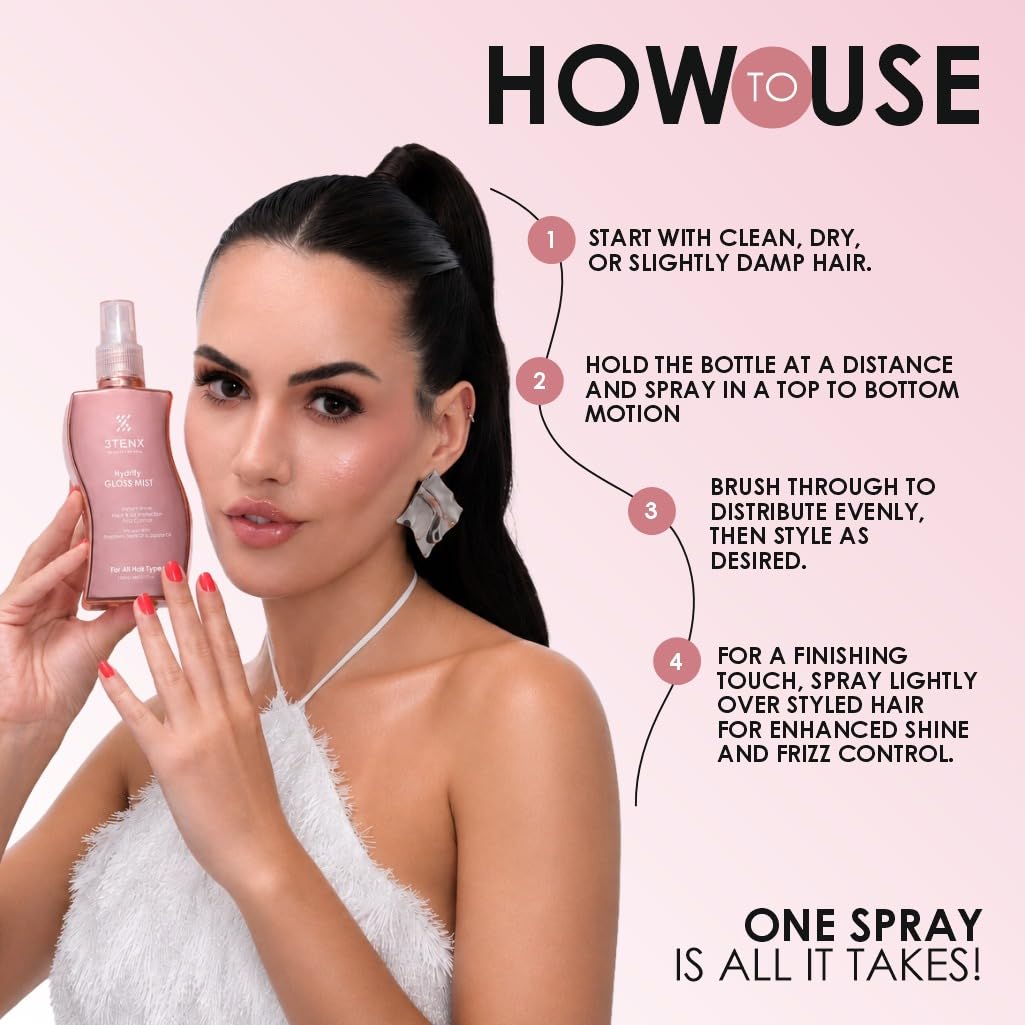 3TENX Hydrify Gloss Mist for Shiny, Frizz-Free Hair (150ml)
