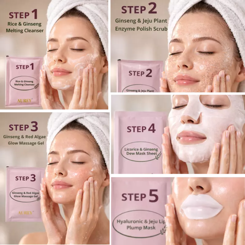 Aurey Korean 5 Step Glass Glow Cleanup Kit Whitening Hydrating Glass Glow