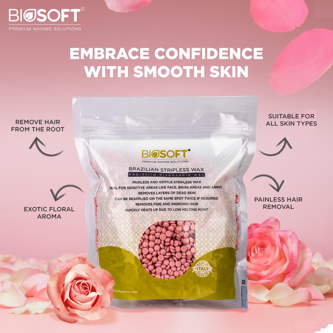 Biosoft Brazilian Stripless Wax - Rose (500gm)