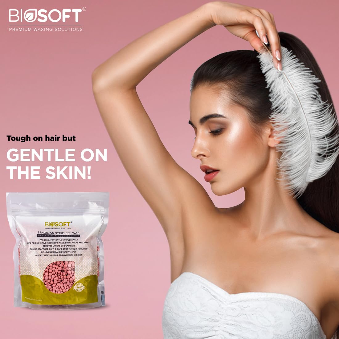 Biosoft Brazilian Stripless Wax - Rose (500gm)