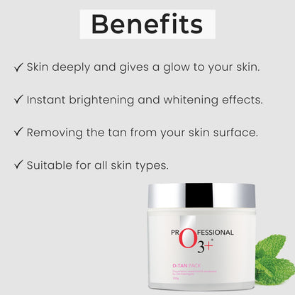 O3+ D -TAN Face Pack for Tan Removal & Glowing Skin - Detan Mask for All Skin Types (300gm)