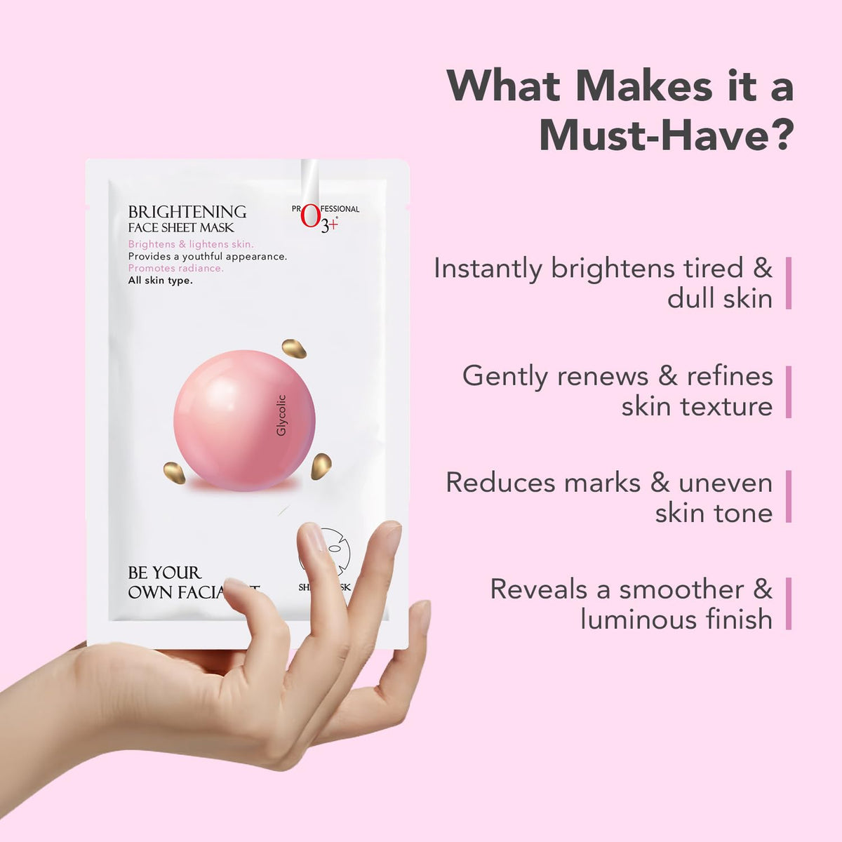 O3+ Facialist Brightening Face Sheet Mask With Glycolic - All Skin Type (30ml)