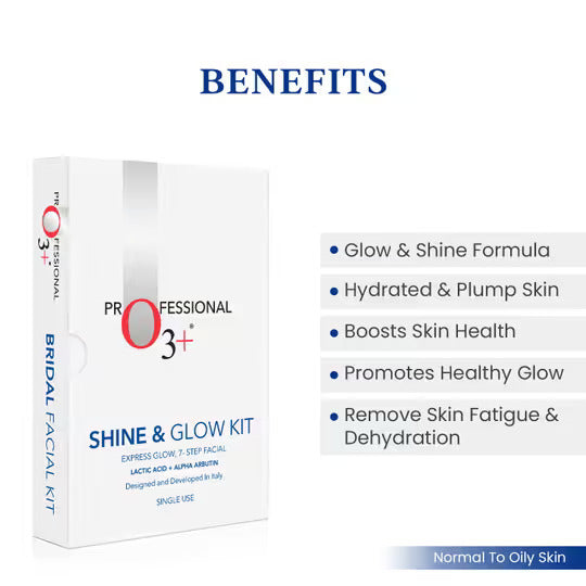 O3+ Shine & Glow Facial Kit for Instant Glowing Skin | Unisex Facial Kit for All Skin Types (37gm+9ml)