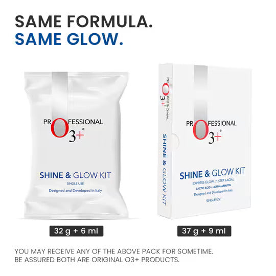 O3+ Shine & Glow Facial Kit for Instant Glowing Skin | Unisex Facial Kit for All Skin Types (37gm+9ml)