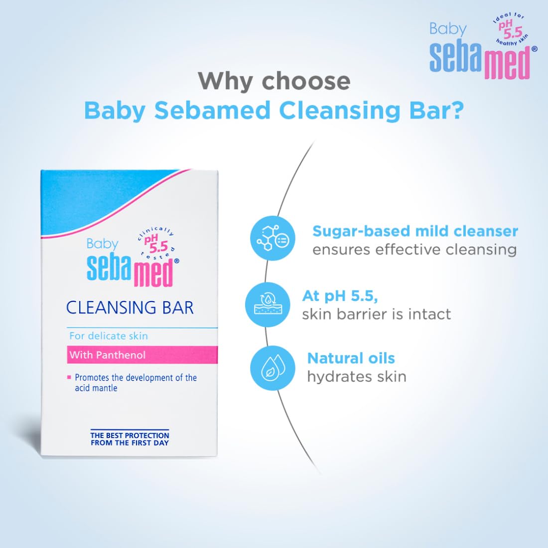 Sebamed Baby Cleansing Bar, pH 5.5 , Newborn Bathing, Soap Free, Tear Free (100gm)