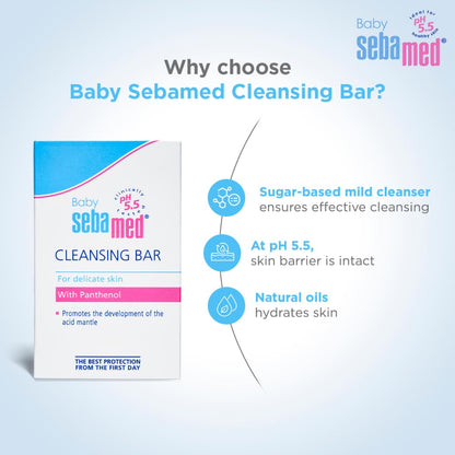 Sebamed Baby Cleansing Bar, pH 5.5 , Newborn Bathing, Soap Free, Tear Free (100gm)