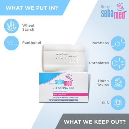 Sebamed Baby Cleansing Bar, pH 5.5 , Newborn Bathing, Soap Free, Tear Free (100gm)
