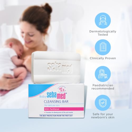 Sebamed Baby Cleansing Bar, pH 5.5 , Newborn Bathing, Soap Free, Tear Free (100gm)