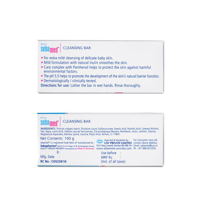 Sebamed Baby Cleansing Bar, pH 5.5 , Newborn Bathing, Soap Free, Tear Free (100gm)
