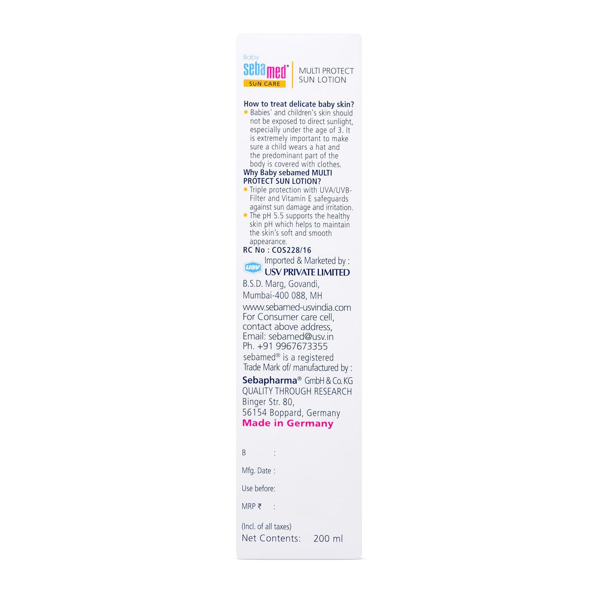 Sebamed Baby Sun care SPF 50+ Multi Protect Sun Lotion For Delicate & Sun Sensitive Skin (200ml)