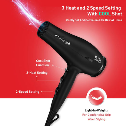 Ikonic Me Ultralight 2000 Hair Dryer - Black (850gm)
