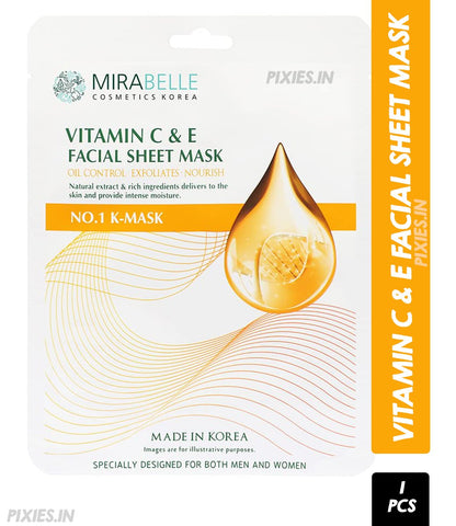 Mirabelle Cosmetics Korea Vitamin C & E Facial Sheet Mask (Pack of 1)