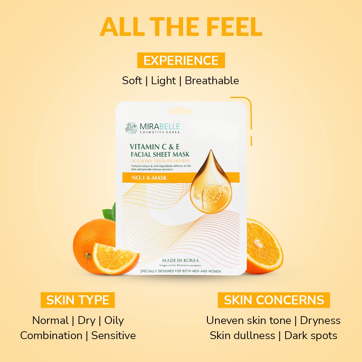 Mirabelle Cosmetics Korea Vitamin C & E Facial Sheet Mask (Pack of 1)