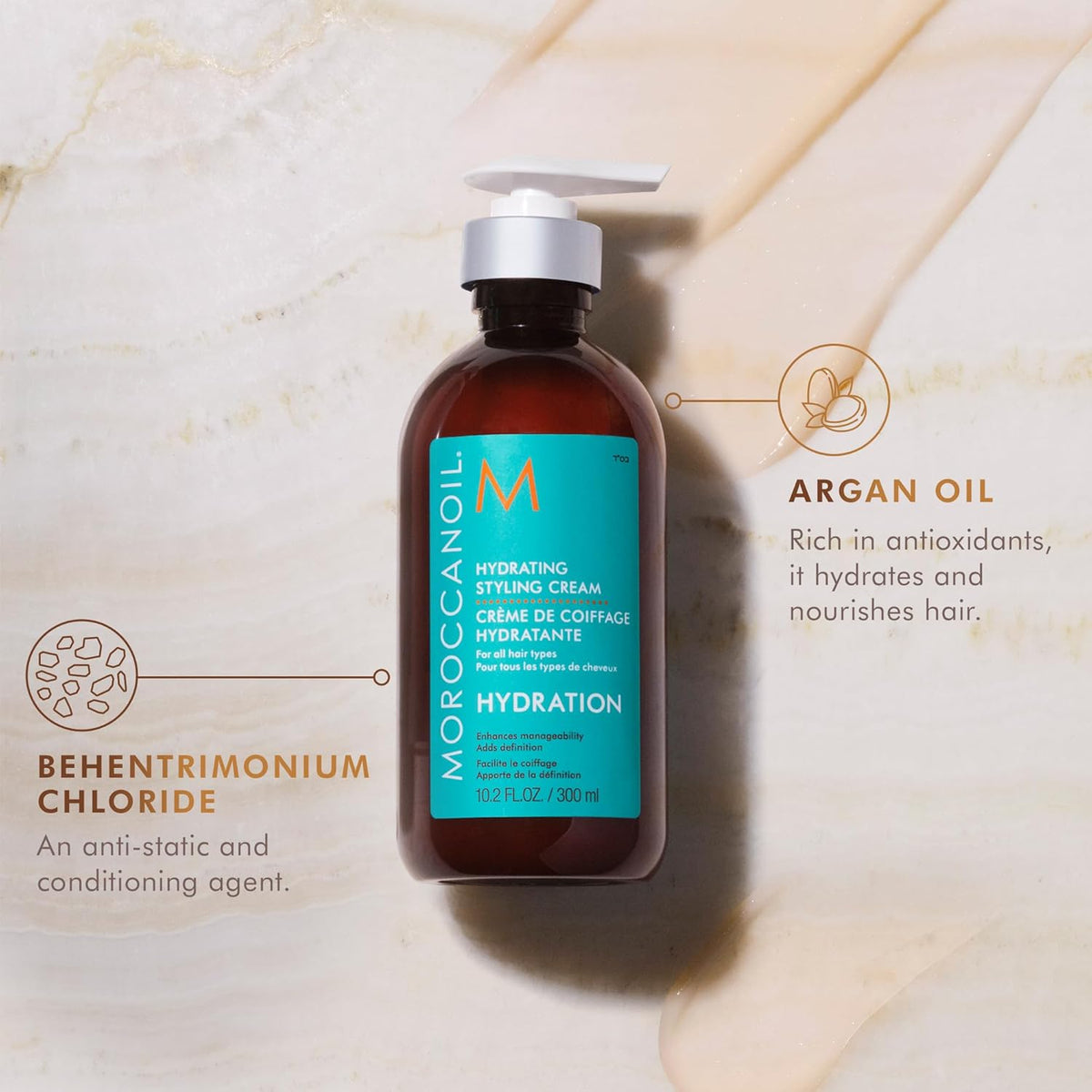 Moroccanoil Hydrating Styling Cream |Argan Oil Leave-In |Tames Frizz, Adds Shine For All Hair Types (300ml)