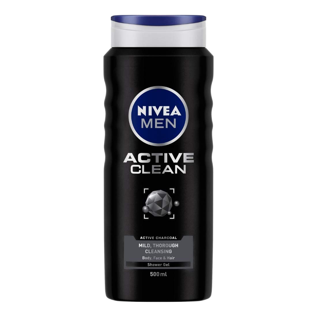 NIVEA Men Body Wash- Active Clean with Active Charcoal- Shower Gel for Body- Face & Hair 3-in-1 (500ml)
