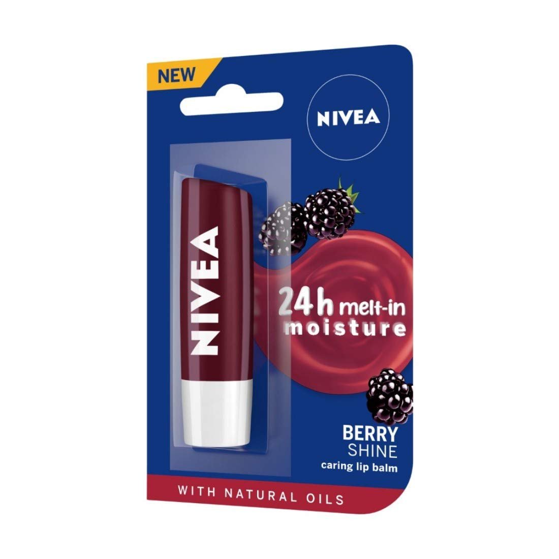 NIVEA Lip Balm, Blackberry Shine, 24h Moisture with Natural Oils, Ruby Red Shine & Berry Aroma (4.8gm)