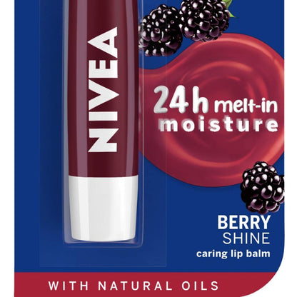 NIVEA Lip Balm, Blackberry Shine, 24h Moisture with Natural Oils, Ruby Red Shine & Berry Aroma (4.8gm)