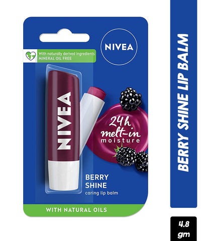 NIVEA Lip Balm, Blackberry Shine, 24h Moisture with Natural Oils, Ruby Red Shine & Berry Aroma (4.8gm)