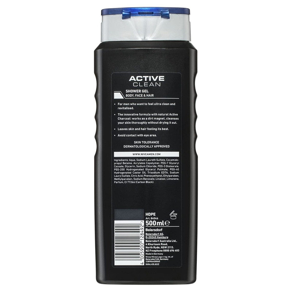 NIVEA Men Body Wash- Active Clean with Active Charcoal- Shower Gel for Body- Face & Hair 3-in-1 (500ml)