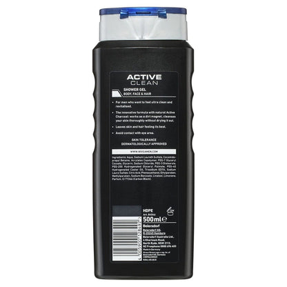 NIVEA Men Body Wash- Active Clean with Active Charcoal- Shower Gel for Body- Face & Hair 3-in-1 (500ml)