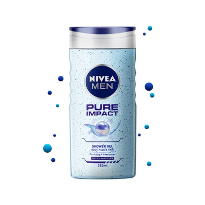 NIVEA Men Body Wash, Pure Impact with Purifying Micro Particles, Shower Gel for Body, Face & Hair (250ml)
