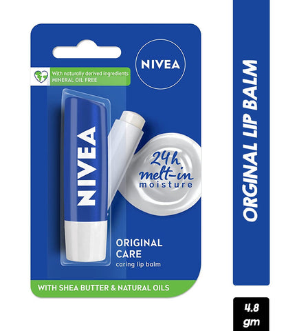 NIVEA Lip Balm, Original Care, for 24h Moisture with Shea Butter & Natural Oils (4.8gm)
