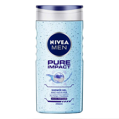 NIVEA Men Body Wash, Pure Impact with Purifying Micro Particles, Shower Gel for Body, Face & Hair (250ml)
