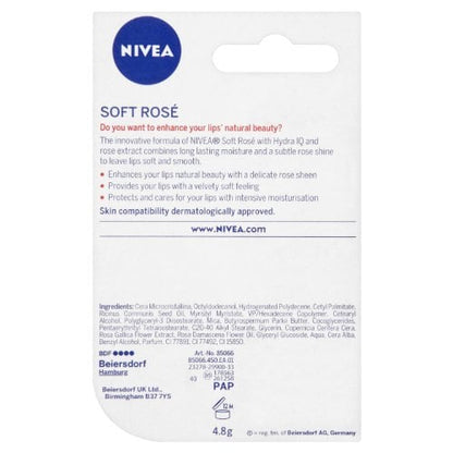 NIVEA Lip Balm, Soft Rose, for 24h Moisture with Natural Oils, Delicate Rose Shine (4.8gm)