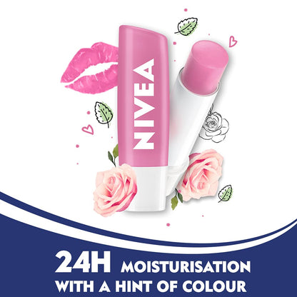 NIVEA Lip Balm, Soft Rose, for 24h Moisture with Natural Oils, Delicate Rose Shine (4.8gm)