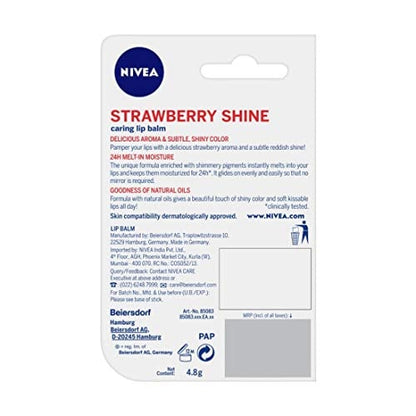 NIVEA Lip Balm, Strawberry Shine, 24h Moisture with Natural Oils, Reddish Shine & Strawberry Aroma (4.8gm)