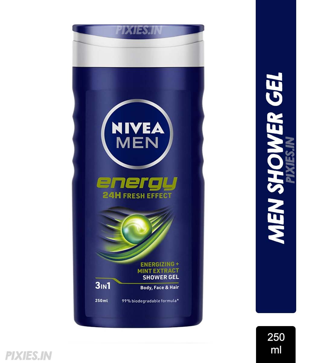 NIVEA Men Body Wash, Cool Kick with Refreshing Icy Menthol, Shower Gel for Body, Face & Hair (250ml)