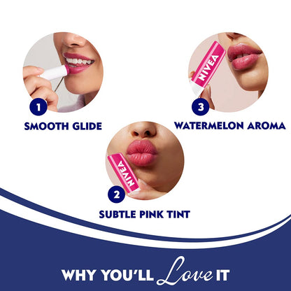 Nivea Lip Balm, Watermelon Shine, 24h Moisture with Natural Oils, Pink Shine & Watermelon Aroma (4.8gm)