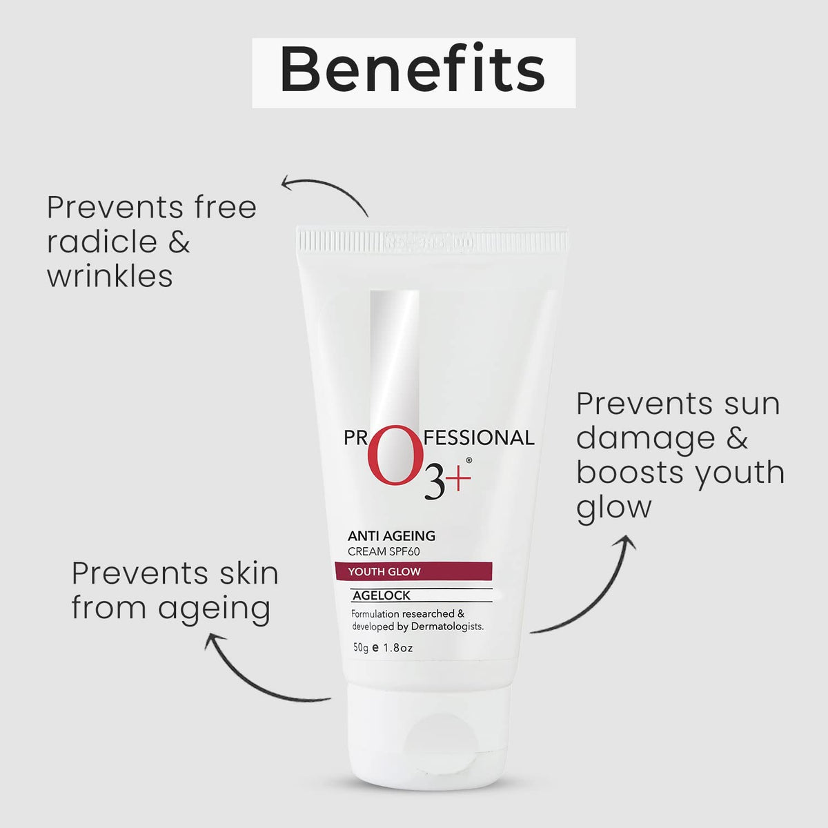 O3+ Agelock Anti Ageing Youth Glow Sunscreen Cream SPF 60 (50gm)